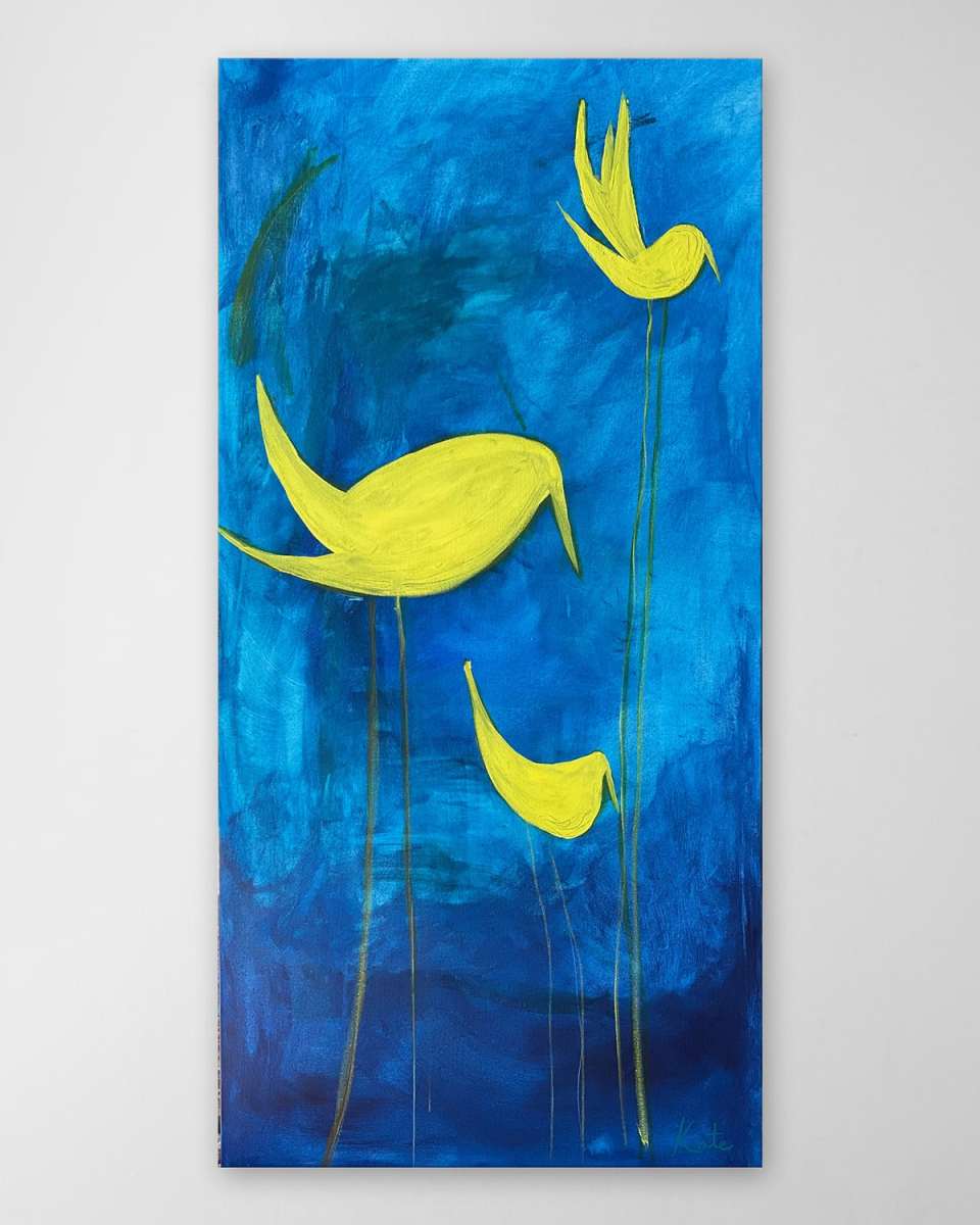 "Yellow Birdy" Hand-Embellished Giclee by Kate Baldock